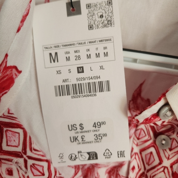 Zara NWT Red Floral Button-Up Shirt, Size Medium - Picture 4 of 6